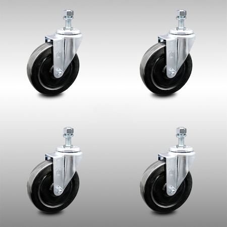 Service Caster 5 Inch SS Hard Rubber Wheel Swivel 10mm Threaded Stem Caster Set SCC SCC-SSTS20S514-HRS-M1015-4